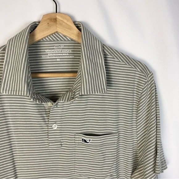 Vineyard Vines Edgartown Gray & White Stripe Short Sleeve Polo M - Picture 3 of 3